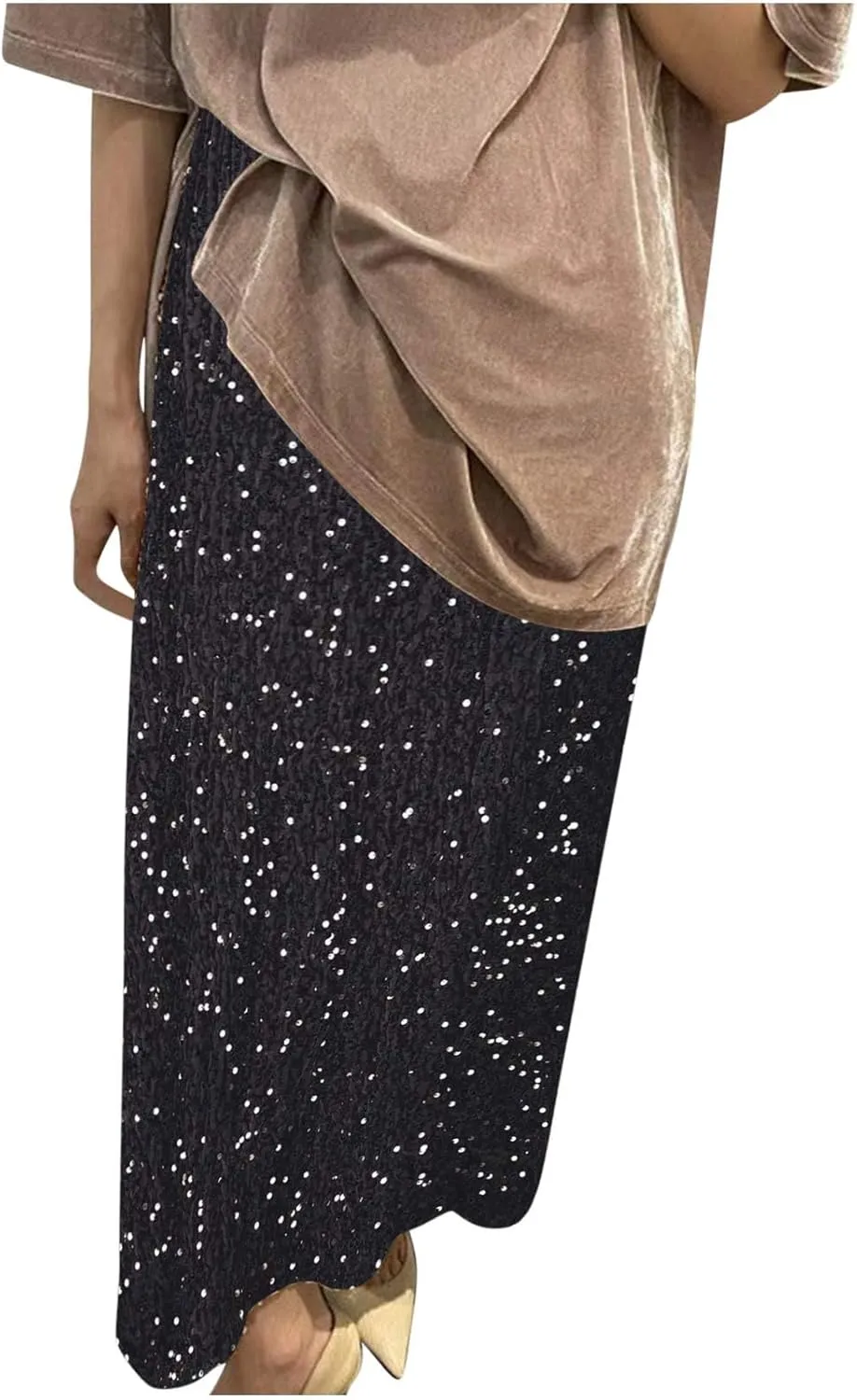 Sequin Party Maxi Skirts for Women High Waisted Plus Size Stretchy Sparkly Skirt Elegant Cocktail Dress
