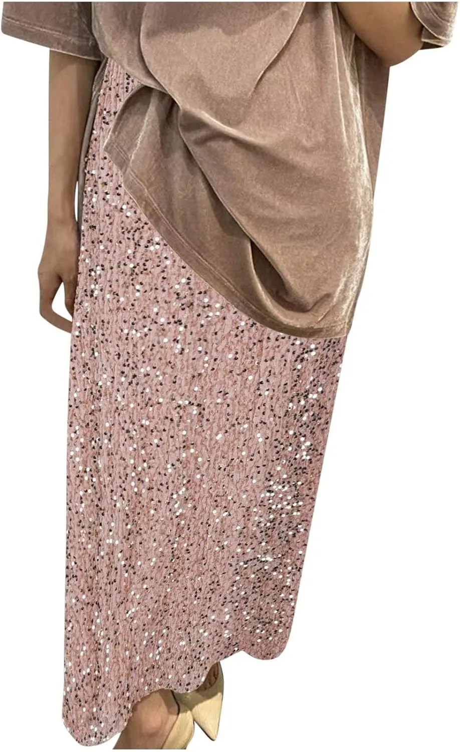 Sequin Party Maxi Skirts for Women High Waisted Plus Size Stretchy Sparkly Skirt Elegant Cocktail Dress