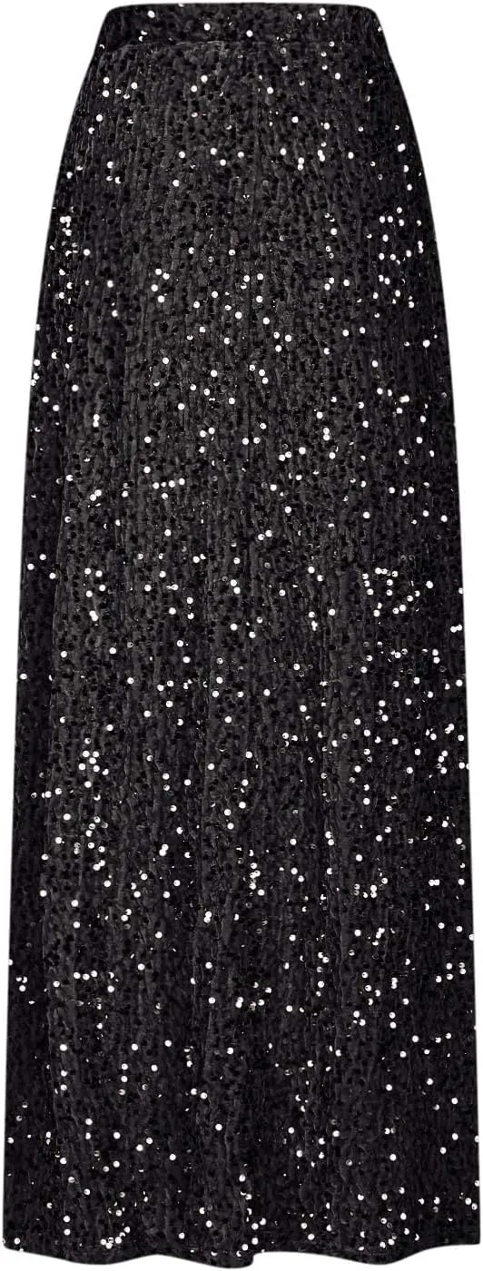 Sequin Party Maxi Skirts for Women High Waisted Plus Size Stretchy Sparkly Skirt Elegant Cocktail Dress