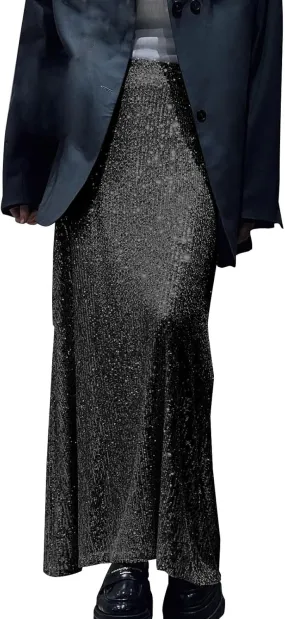 Sequin Skirt for Women-Stretchy Bodycon Women Elastic Waist Elastic Straight Long Skirt Swing A line Holiday Skirts