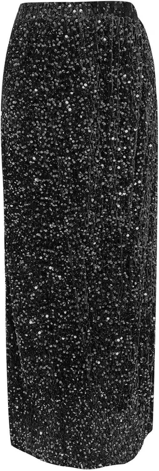 Sequin Skirt for Women-Stretchy Bodycon Women Elastic Waist Elastic Straight Long Skirt Swing A line Holiday Skirts