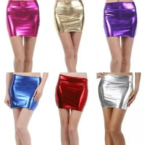 Skirt Shiny Metallic Liquid Mini Stretch Laser Cut Solid Club Sexy