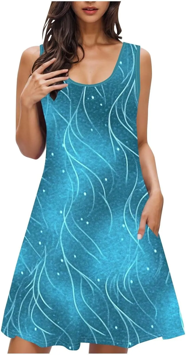 Sleeveless Women's Summer Dresses Swing Dress Aline Mini Dress Floral Printed Casual Dress Vacation Beach Dress