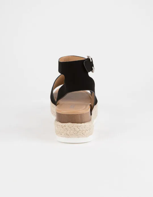 Soda Topic Open Toe Buckle Ankle Strap Espadrilles Flatform Wedge Casual Sandal (11, Black)