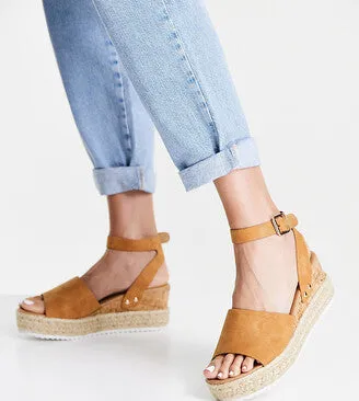 Soda Topic Open Toe Buckle Ankle Strap Espadrilles Flatform Wedge Casual Sandal (8, Tan)