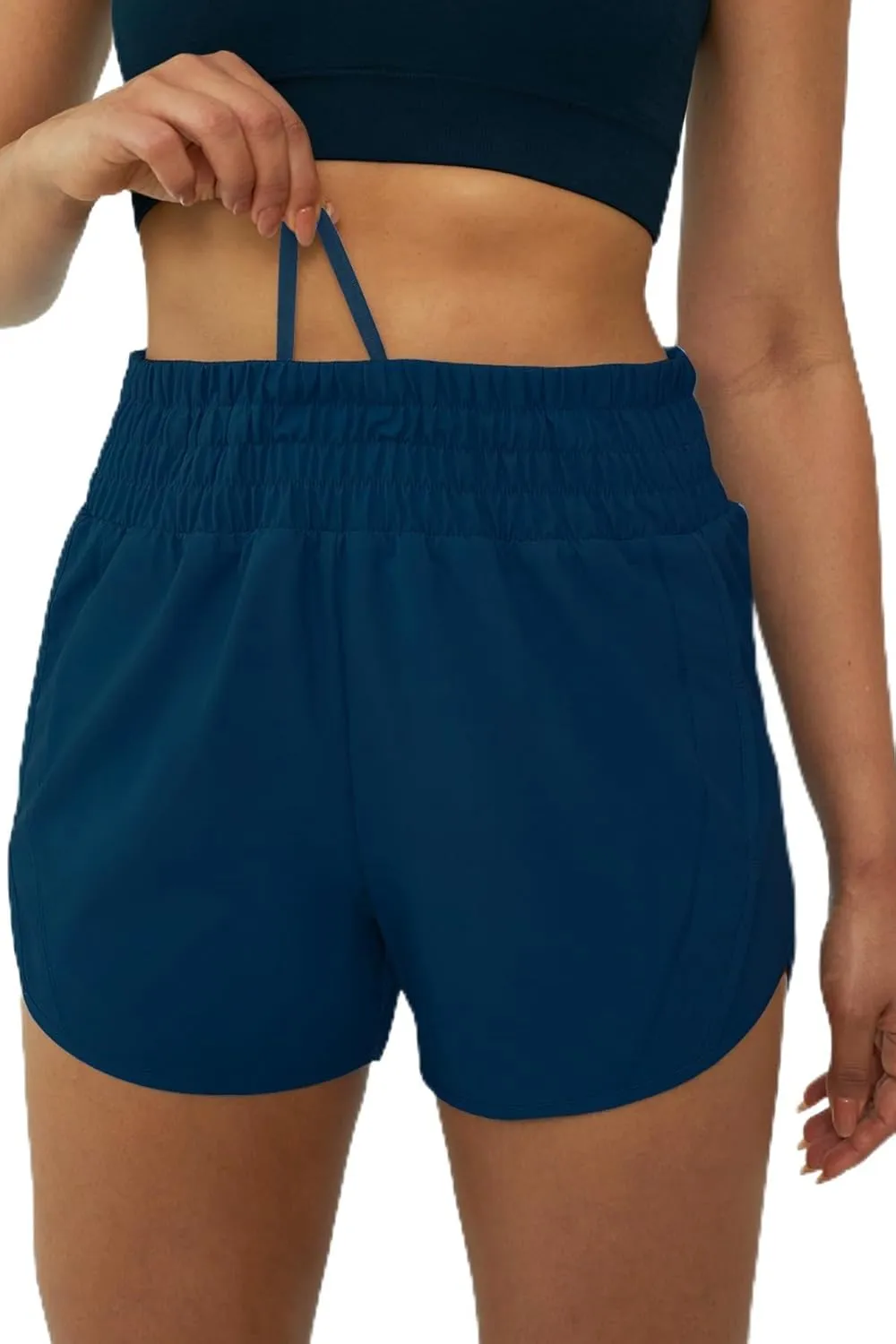 Tough Mode Women's High Waisted Running Shorts, Shorts for Women, Elastic Athletic Shorts with Pockets for Gym Yoga