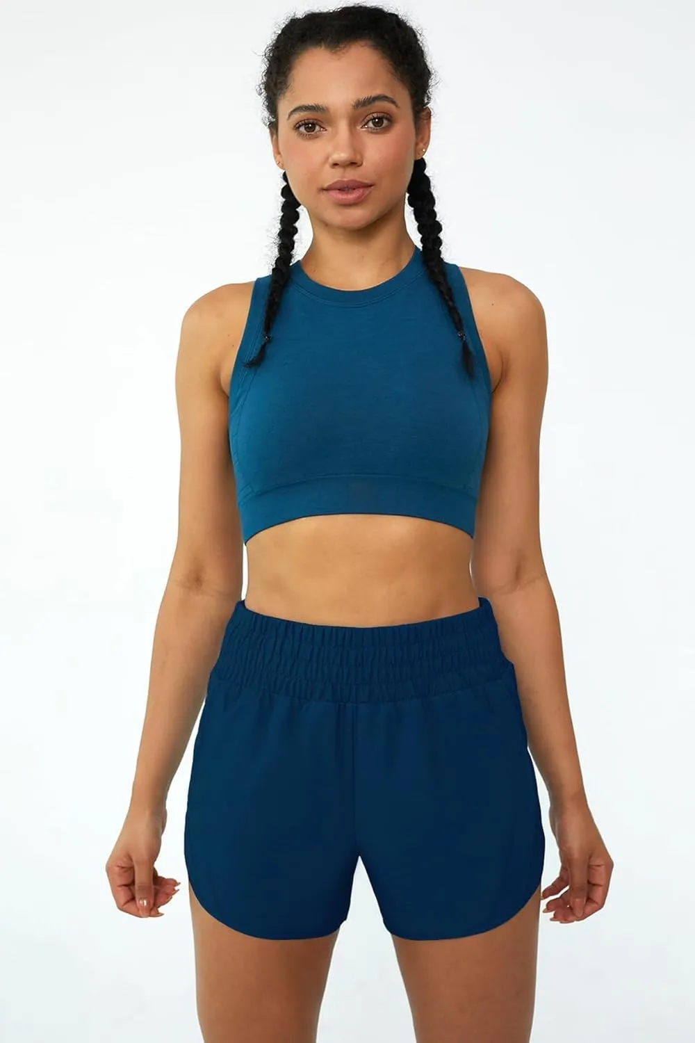 Tough Mode Women's High Waisted Running Shorts, Shorts for Women, Elastic Athletic Shorts with Pockets for Gym Yoga