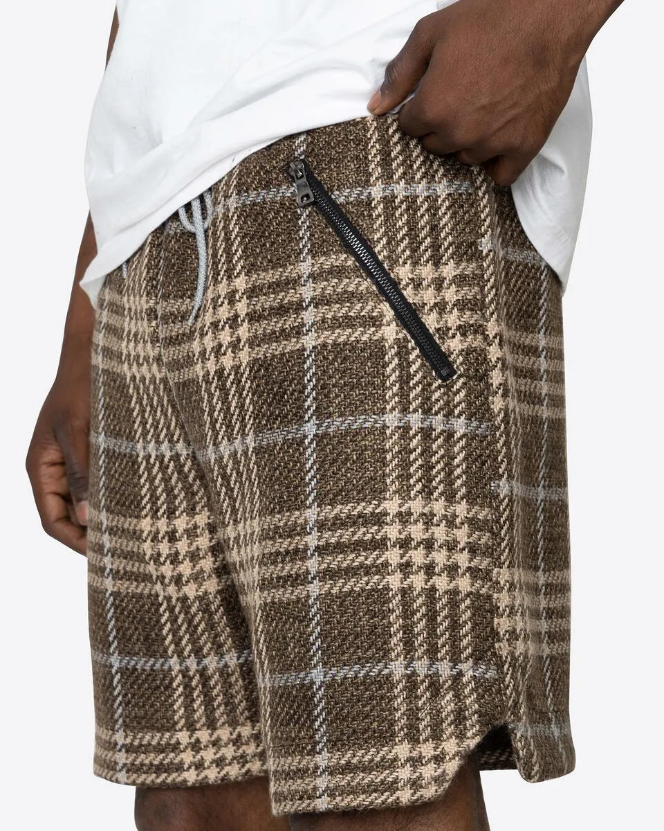 Tweed Trucker Shorts - Plaid Brown