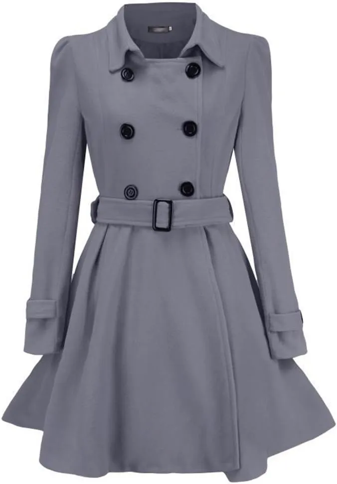 watersouprty Women's Winter Lapel Slim Wool Blend Pea Coats Long Trench Jacket