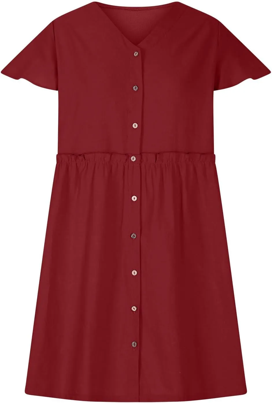 Womens 2025 Midi Dress V Neck Beach Wedding Guest Linen Dress Lightweight Breathable Solid Color Summer Outing Dress
