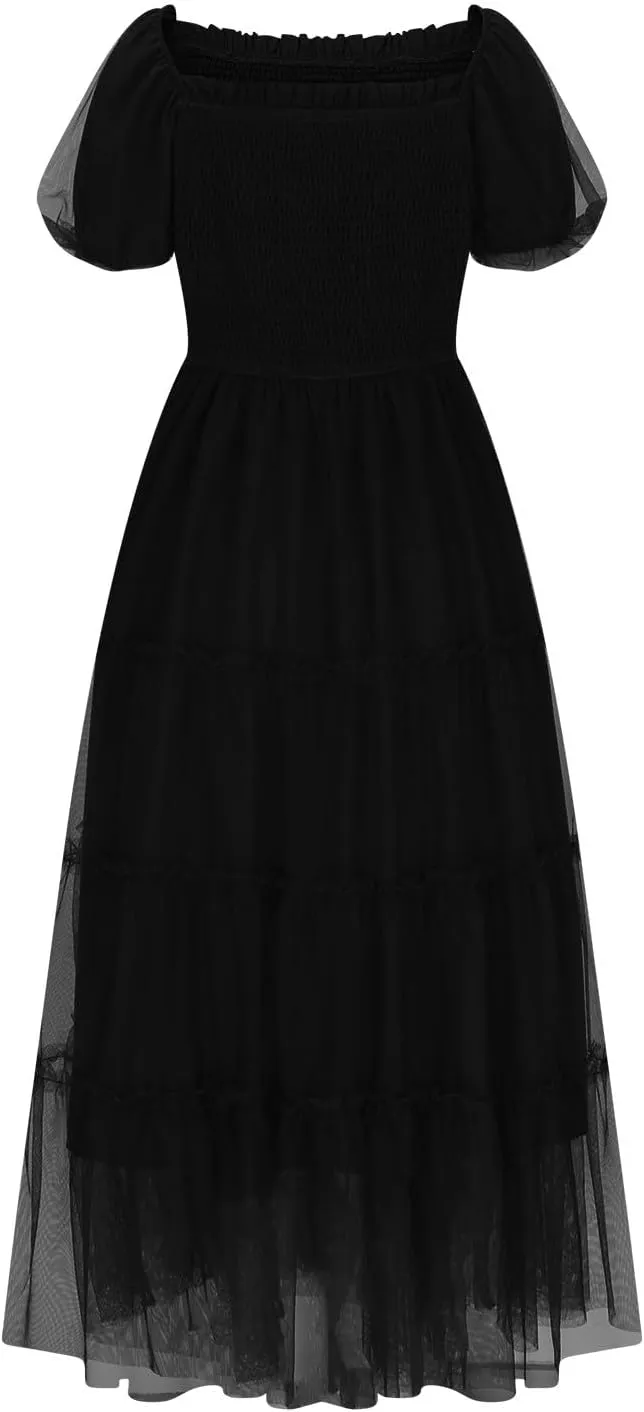Women's 2025 Summer Casual Boho Dress Waist Slimming Flowy Ruffle Lightweight Skirt Beach Maxi Dresses Spring Dress