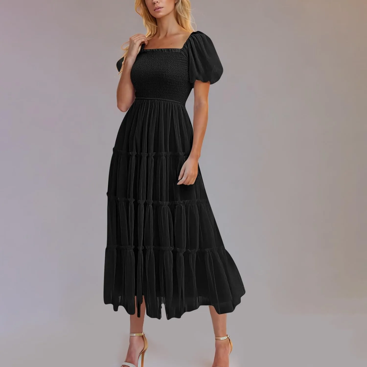 Women's 2025 Summer Casual Boho Dress Waist Slimming Flowy Ruffle Lightweight Skirt Beach Maxi Dresses Spring Dress