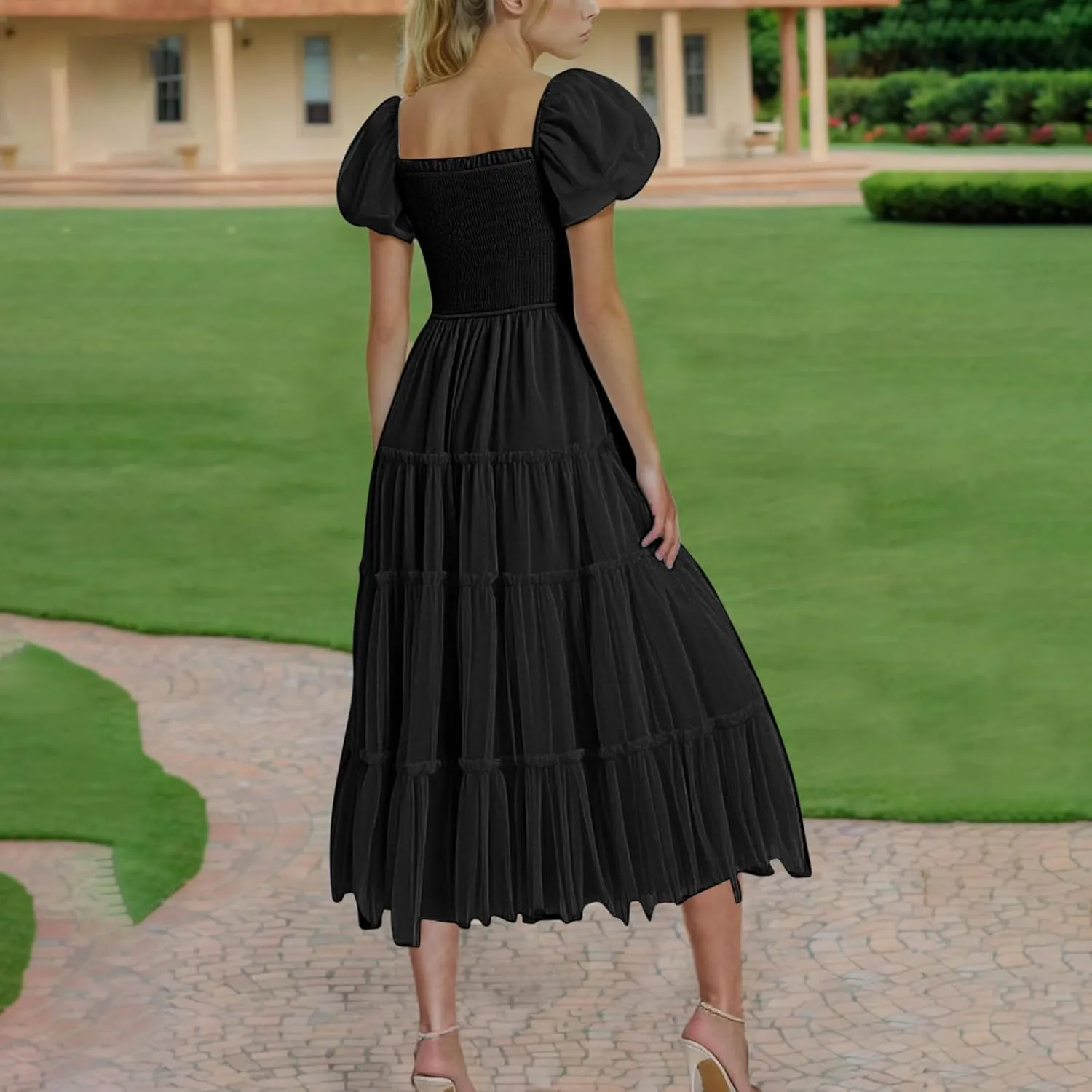 Women's 2025 Summer Casual Boho Dress Waist Slimming Flowy Ruffle Lightweight Skirt Beach Maxi Dresses Spring Dress