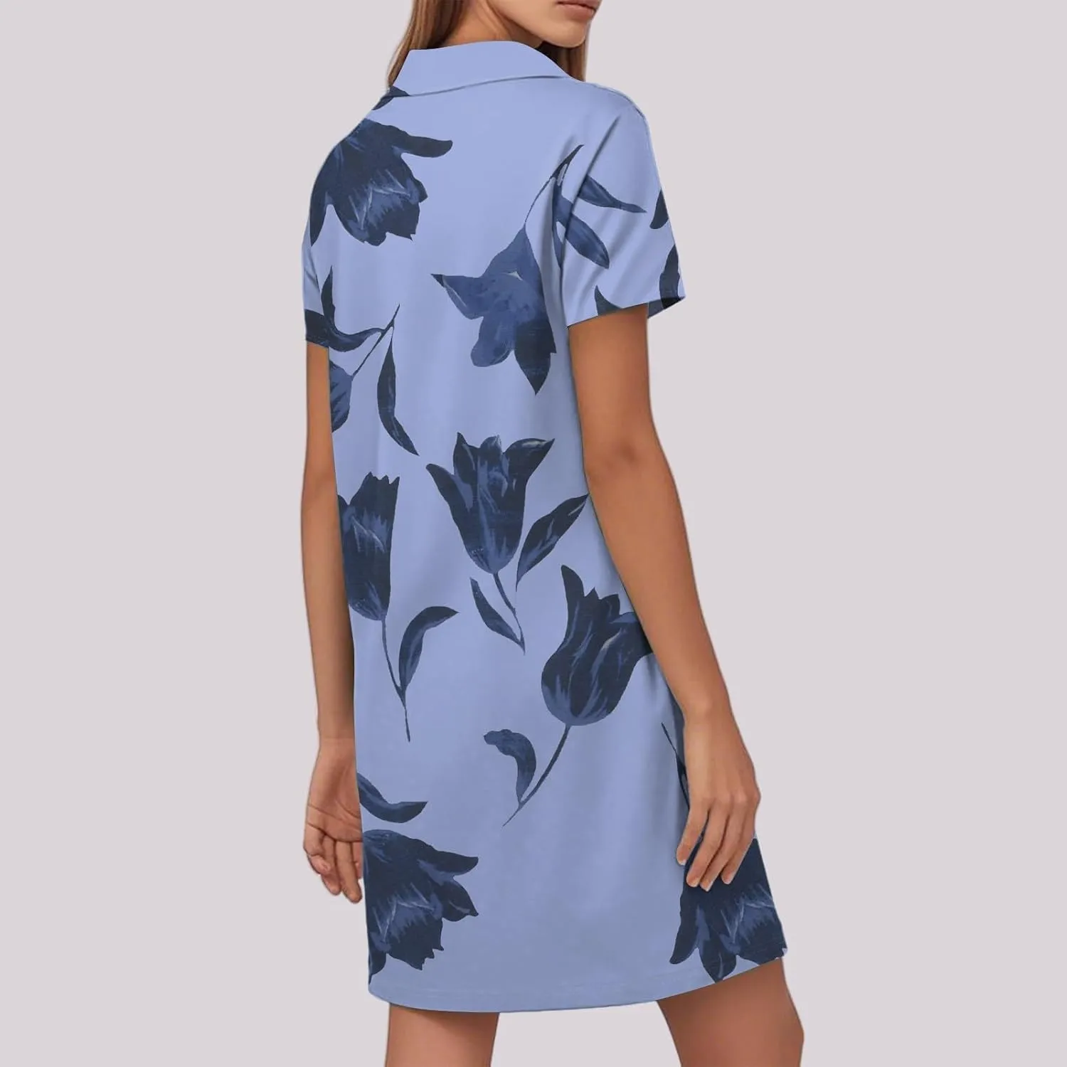 Womens Beach Vacation Dress Summer Chic Vivid Boho Floral Short Sleeve Collared V Neck Hawaiian T Shirt Sundresses