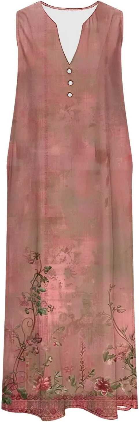 Womens Boho Floral Elegant V Dress Beach Wedding Guest Sundresses Comfortable Soft Dress Long Flowy Trendy Dresses