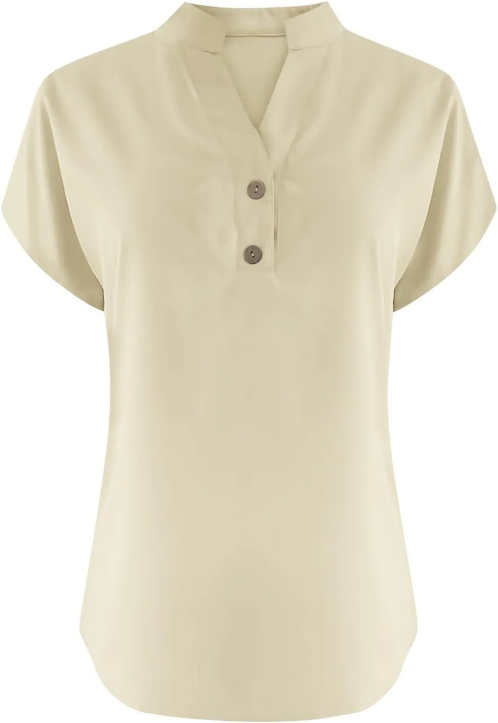 Women's Button Down Linen Shirt Short Sleeve V-Neck Tee Solid Color Casual Blouse Lightweight and Breathable Tops