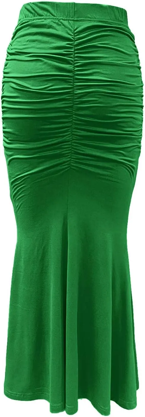 Women's Casual Ruched Fishtail Pencil Skirt High Waisted Stretchy Mermaid Maxi Skirt Wear to Evening Party Solid