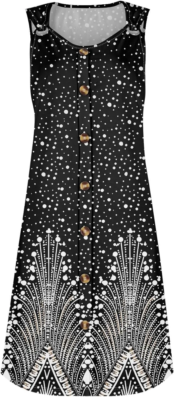Womens Dresses Casual Plus Size Summer Clothes Tank Dress Mini Dress Button Down V Neck Sleeveless Sundress