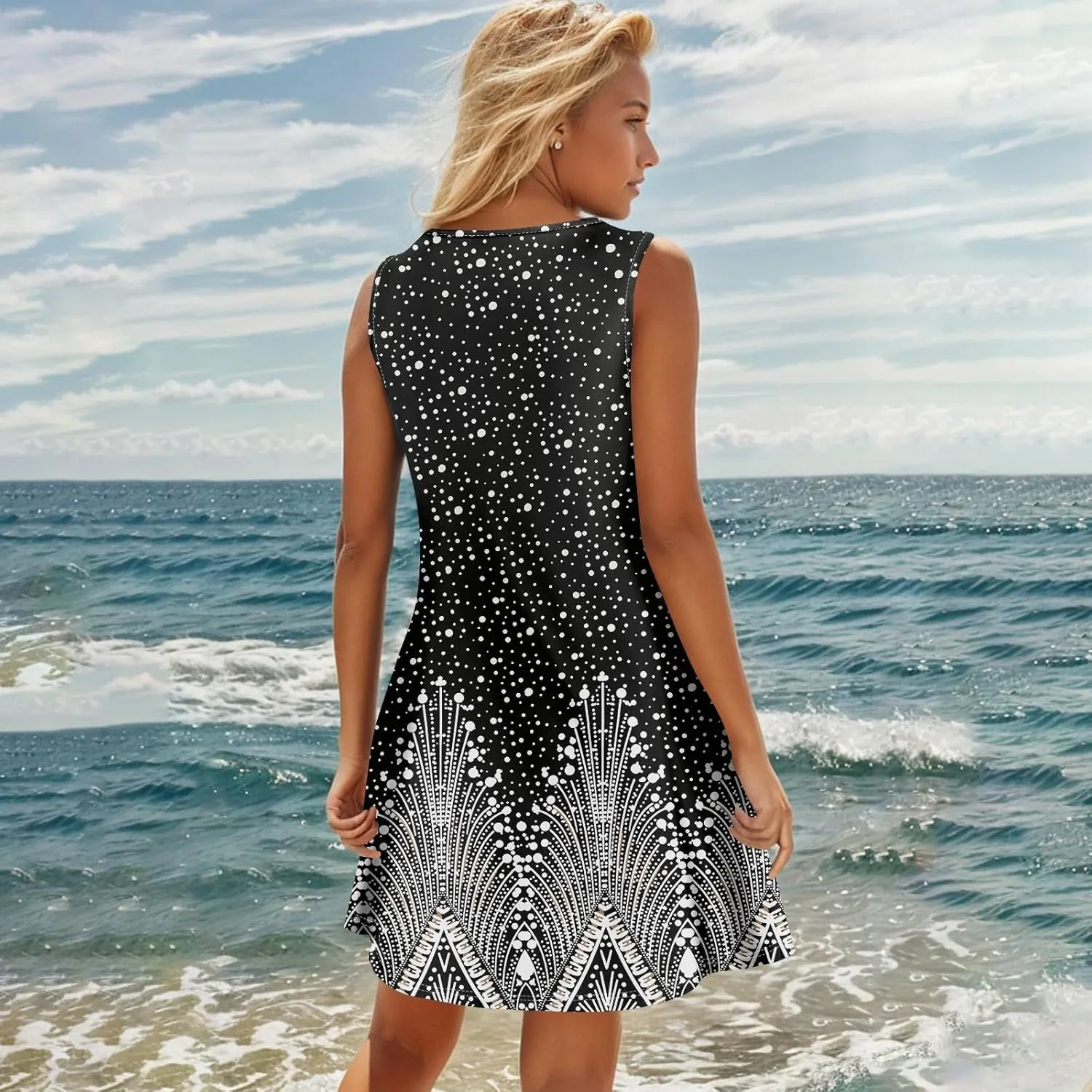 Womens Dresses Casual Plus Size Summer Clothes Tank Dress Mini Dress Button Down V Neck Sleeveless Sundress