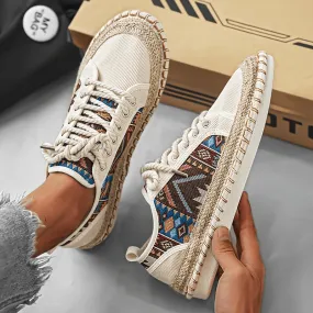 Women's Fashionable Tribal Sneakers, Casual Lace Up Lightweight Espadrilles Shoes
