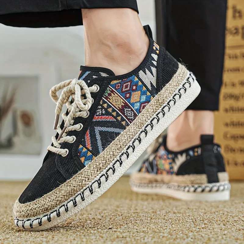 Women's Fashionable Tribal Sneakers, Casual Lace Up Lightweight Espadrilles Shoes
