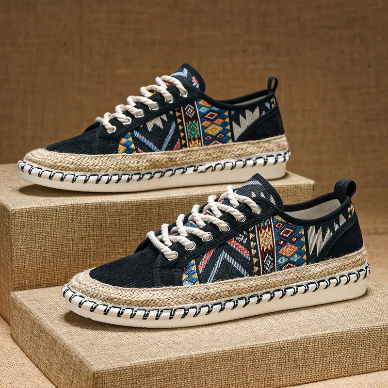 Women's Fashionable Tribal Sneakers, Casual Lace Up Lightweight Espadrilles Shoes