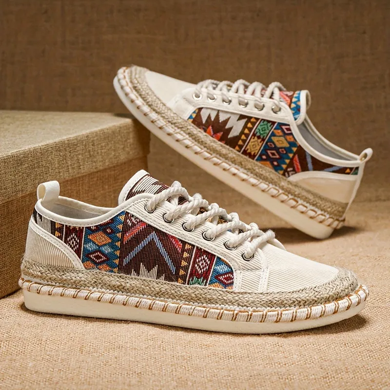 Women's Fashionable Tribal Sneakers, Casual Lace Up Lightweight Espadrilles Shoes