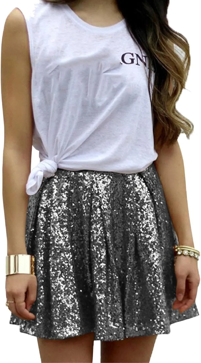 Womens Fringe Skirt Stretchy Sparkly Club Skirts Bodycon Dance Party Club Short Skirt Women Sequin Skirt Black