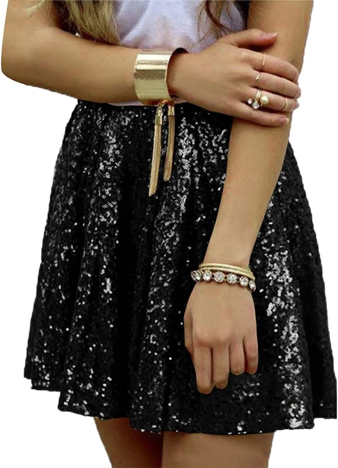 Womens Fringe Skirt Stretchy Sparkly Club Skirts Bodycon Dance Party Club Short Skirt Women Sequin Skirt Black