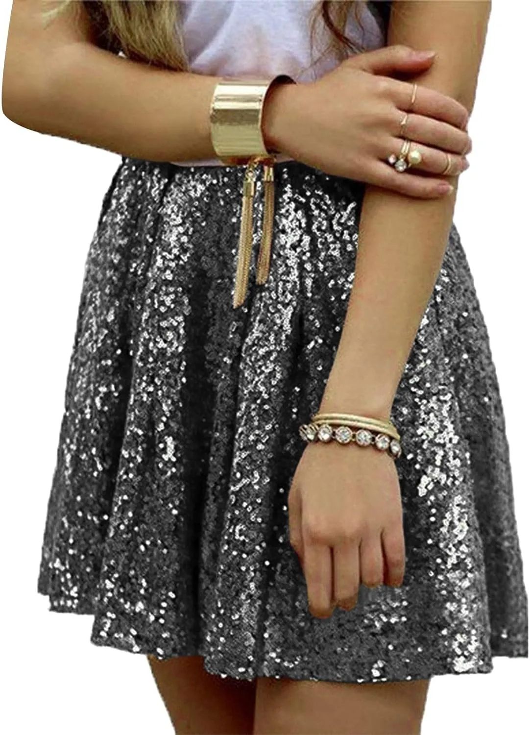 Womens Fringe Skirt Stretchy Sparkly Club Skirts Bodycon Dance Party Club Short Skirt Women Sequin Skirt Black