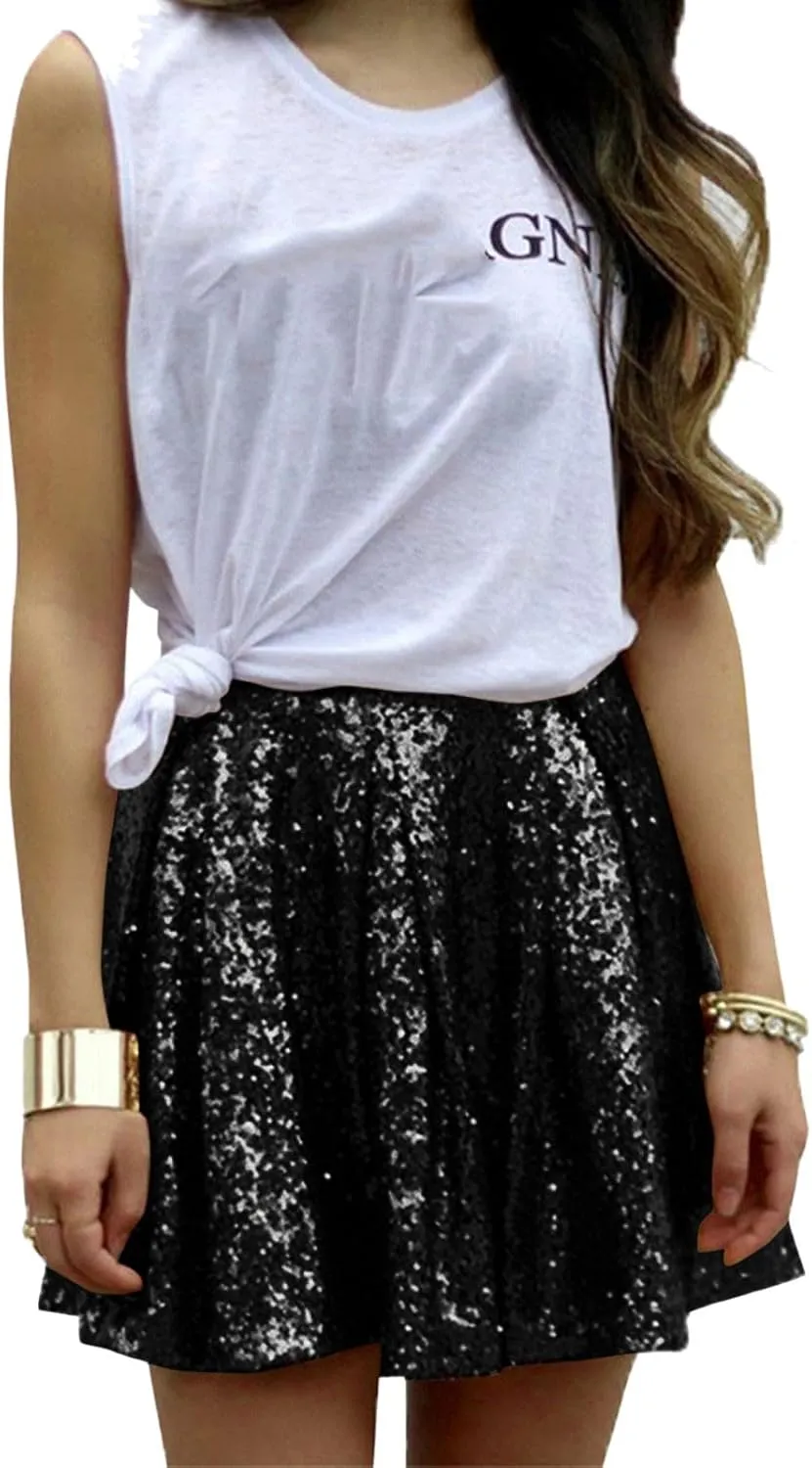 Womens Fringe Skirt Stretchy Sparkly Club Skirts Bodycon Dance Party Club Short Skirt Women Sequin Skirt Black