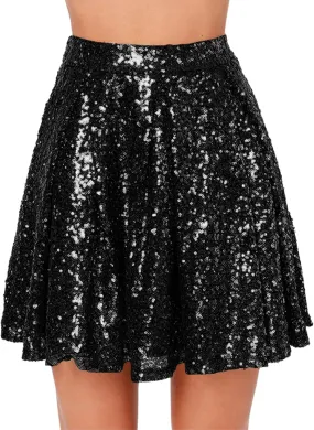 Womens Fringe Skirt Stretchy Sparkly Club Skirts Bodycon Dance Party Club Short Skirt Women Sequin Skirt Black