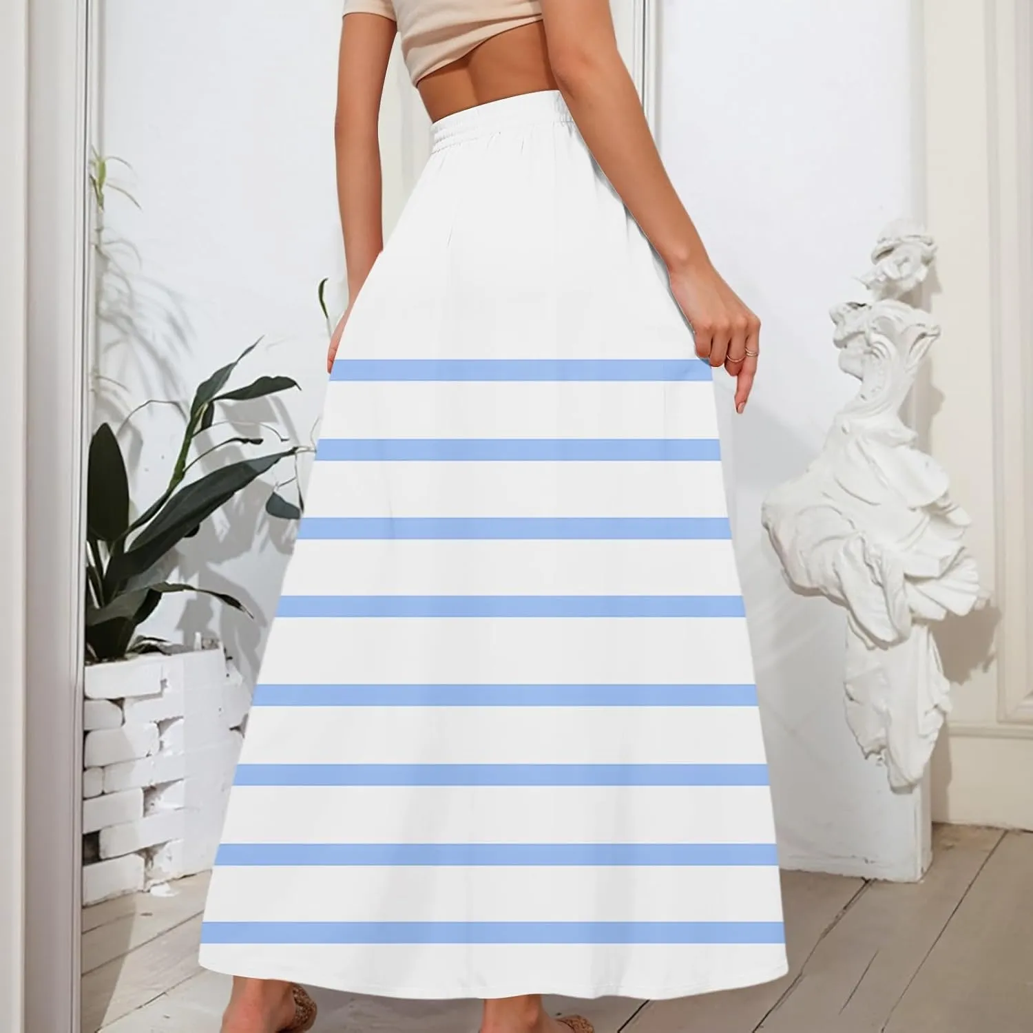 Women's Long Skirts Fall High Waisted Stretchy Vintage Floral Beach Swing Maxi Skirt, S-2XL