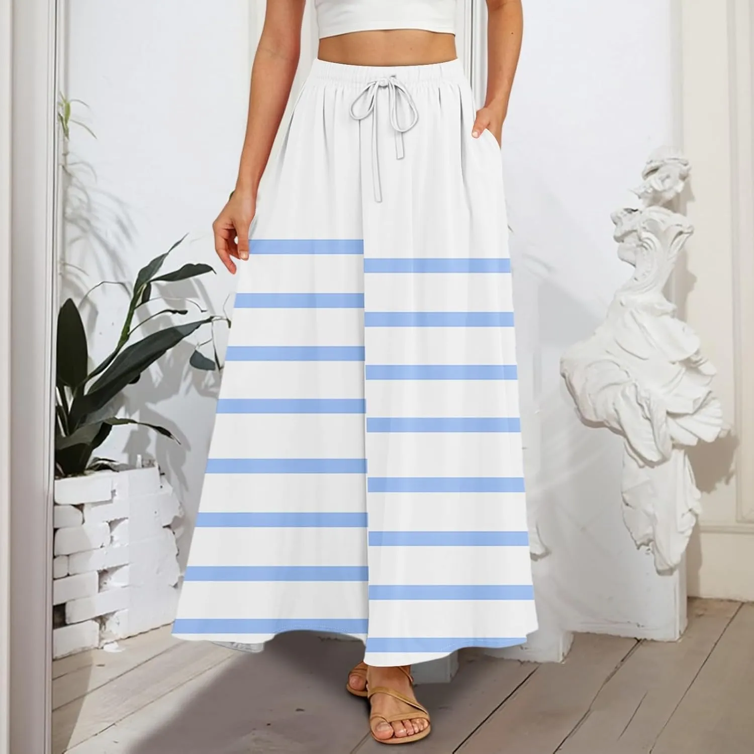 Women's Long Skirts Fall High Waisted Stretchy Vintage Floral Beach Swing Maxi Skirt, S-2XL