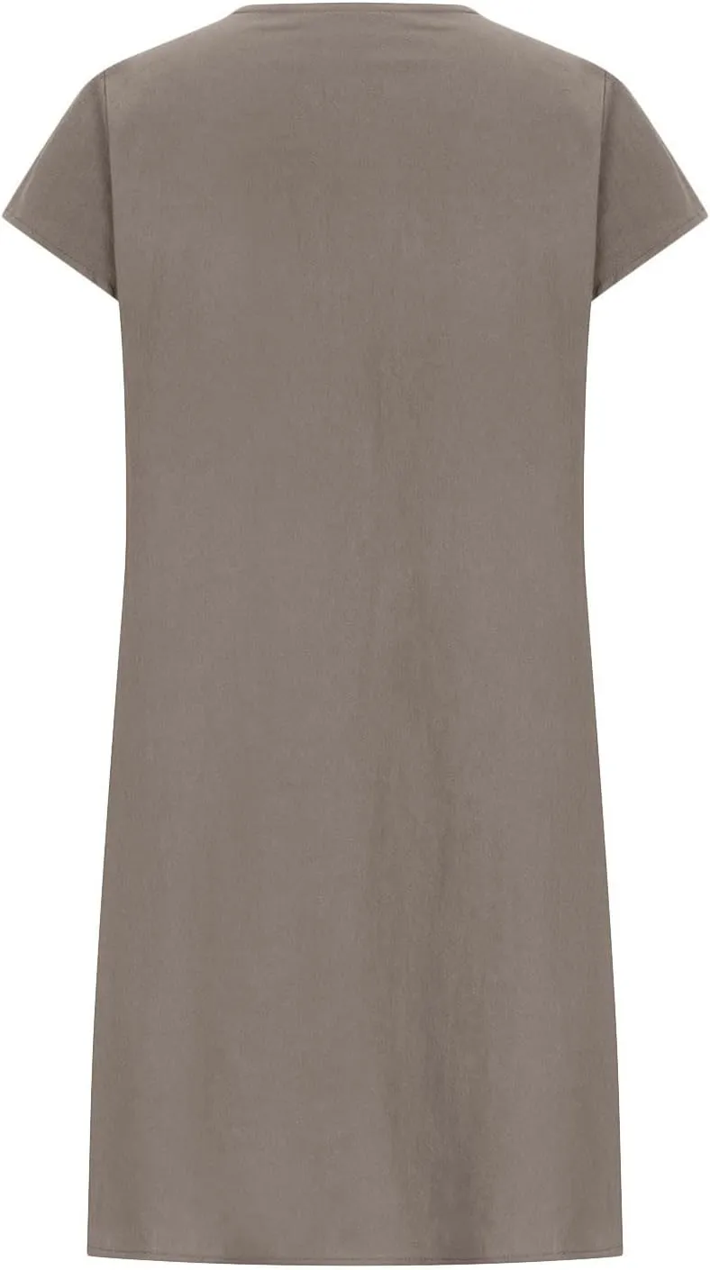 Womens Shirt Dress 2024 Cotton Linen Short Sleeve Crewneck Mini Dress Ruffle Slim Casual Summer Dress