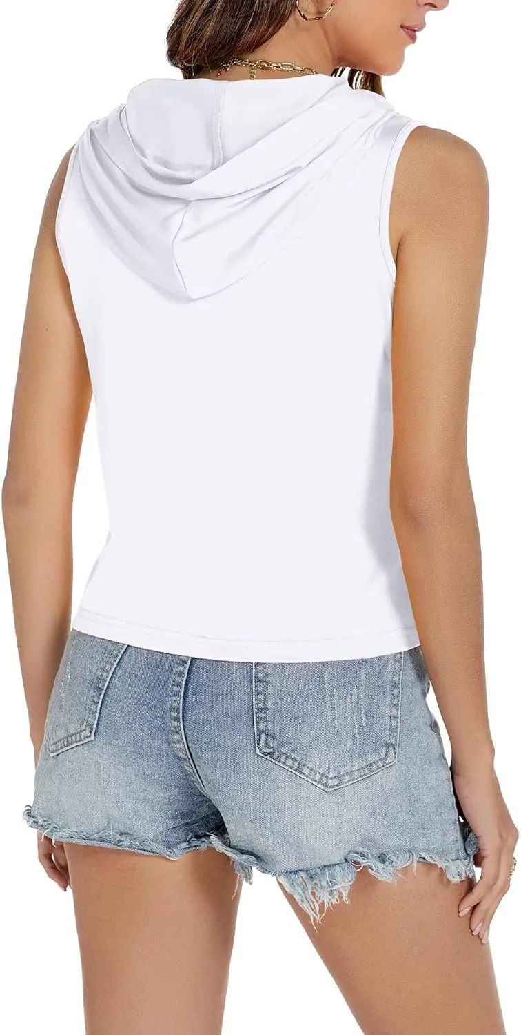 Women's Sleeveless Hooded Tank Top Gym Quick Dry Running Crop Hoodie Outdoor Active Breathable Pullover Sweatshirt