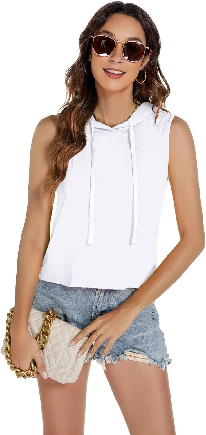 Women's Sleeveless Hooded Tank Top Gym Quick Dry Running Crop Hoodie Outdoor Active Breathable Pullover Sweatshirt