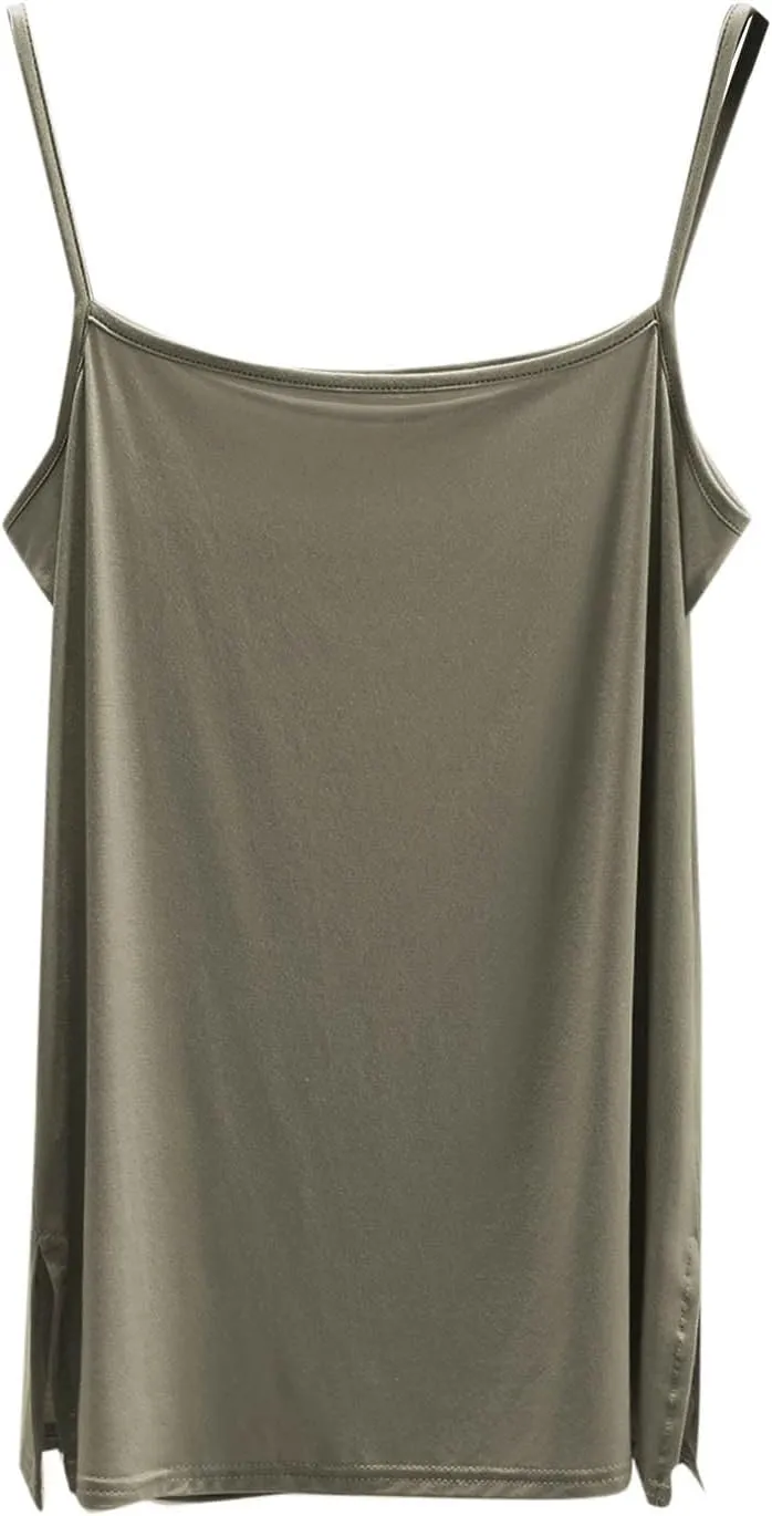Women's Spaghetti Strap Camisole, Summer Casual Fashion Sleeveless Tank Shirts Comfy Breathable Side Split Tops