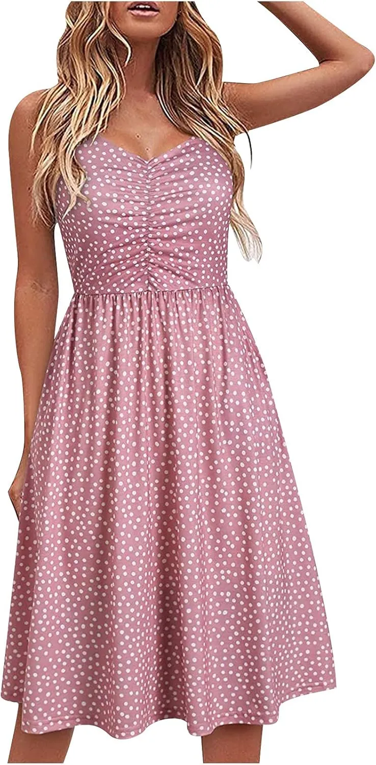 Womens Spaghetti Strap Summer Sundresses Casual Beach Vacation Dresses Wedding Guest Sun Dress Trendy 2025 Clothing