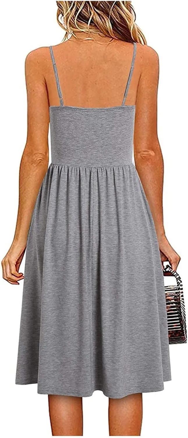 Womens Spaghetti Strap Summer Sundresses Casual Beach Vacation Dresses Wedding Guest Sun Dress Trendy 2025 Clothing