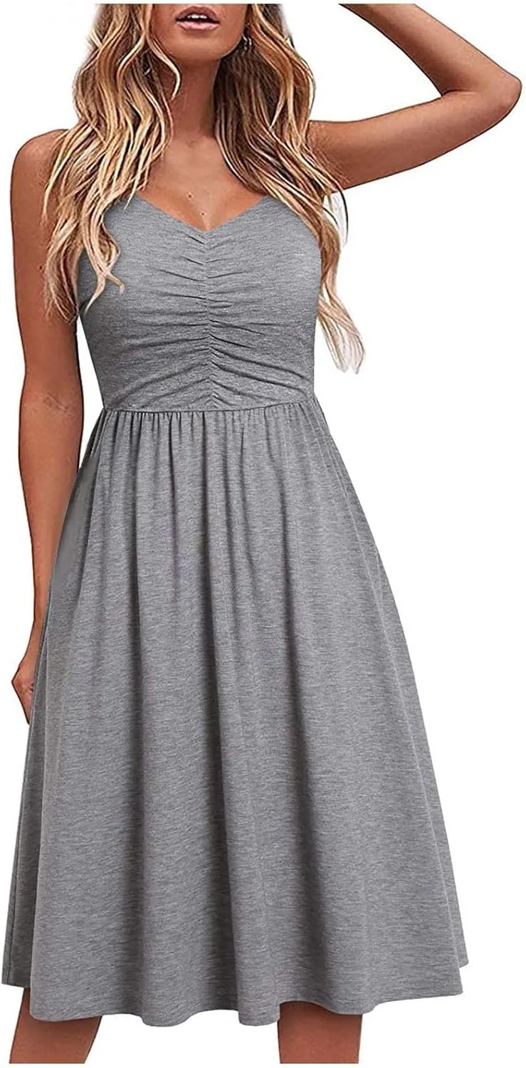 Womens Spaghetti Strap Summer Sundresses Casual Beach Vacation Dresses Wedding Guest Sun Dress Trendy 2025 Clothing