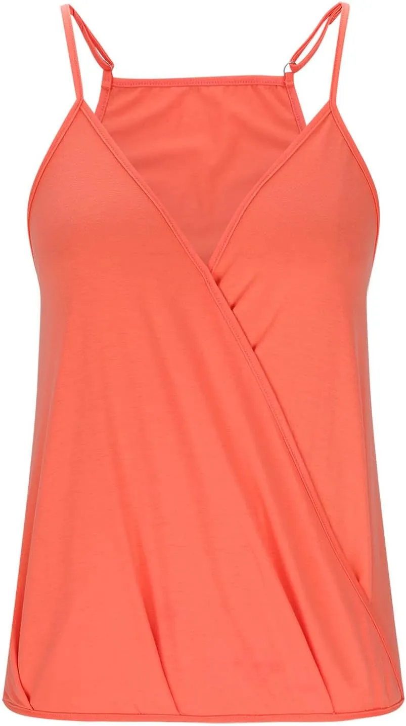 Women's Summer Camisole Tops, V-Neck Criss Cross Wrap Sleeveless Shirts Soft Comfy Breathable Beach Vacation Clothes