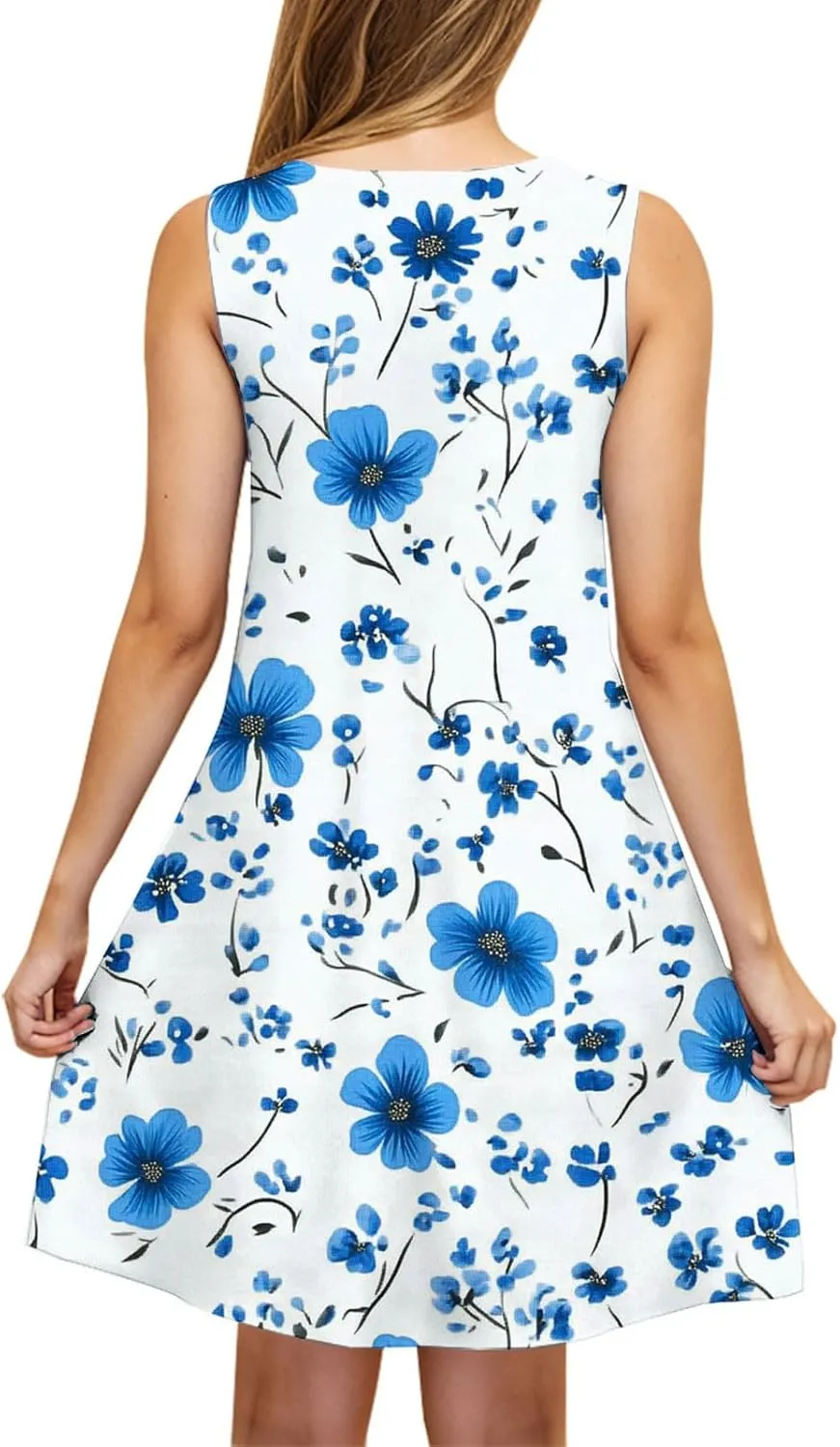 Women's Summer Dress 2025 Sleeveless Coverup Sundresses Floral Mini Casual Flowy Vacation Beach Dress with Pockets