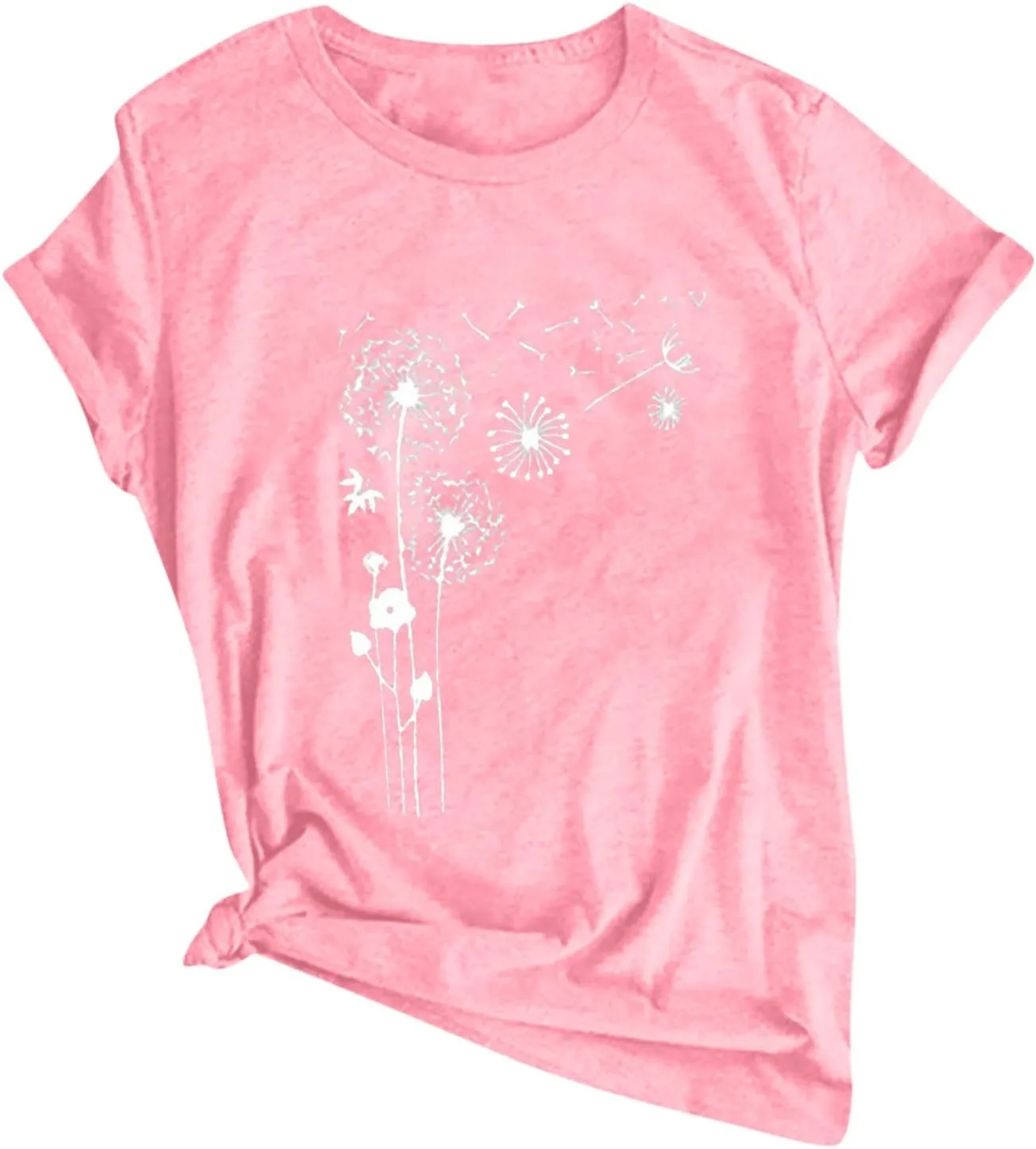 Womens T Shirts Cute Dandelion Graphic Tees Crewneck Short Sleeve Summer Tops Casual Loose Cotton Tshirts