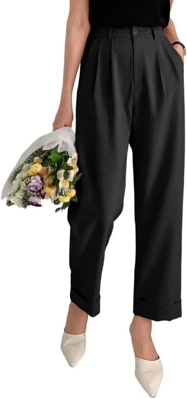 Women's Work Casual Pants Casual Plain Straight Leg Trousers for Business