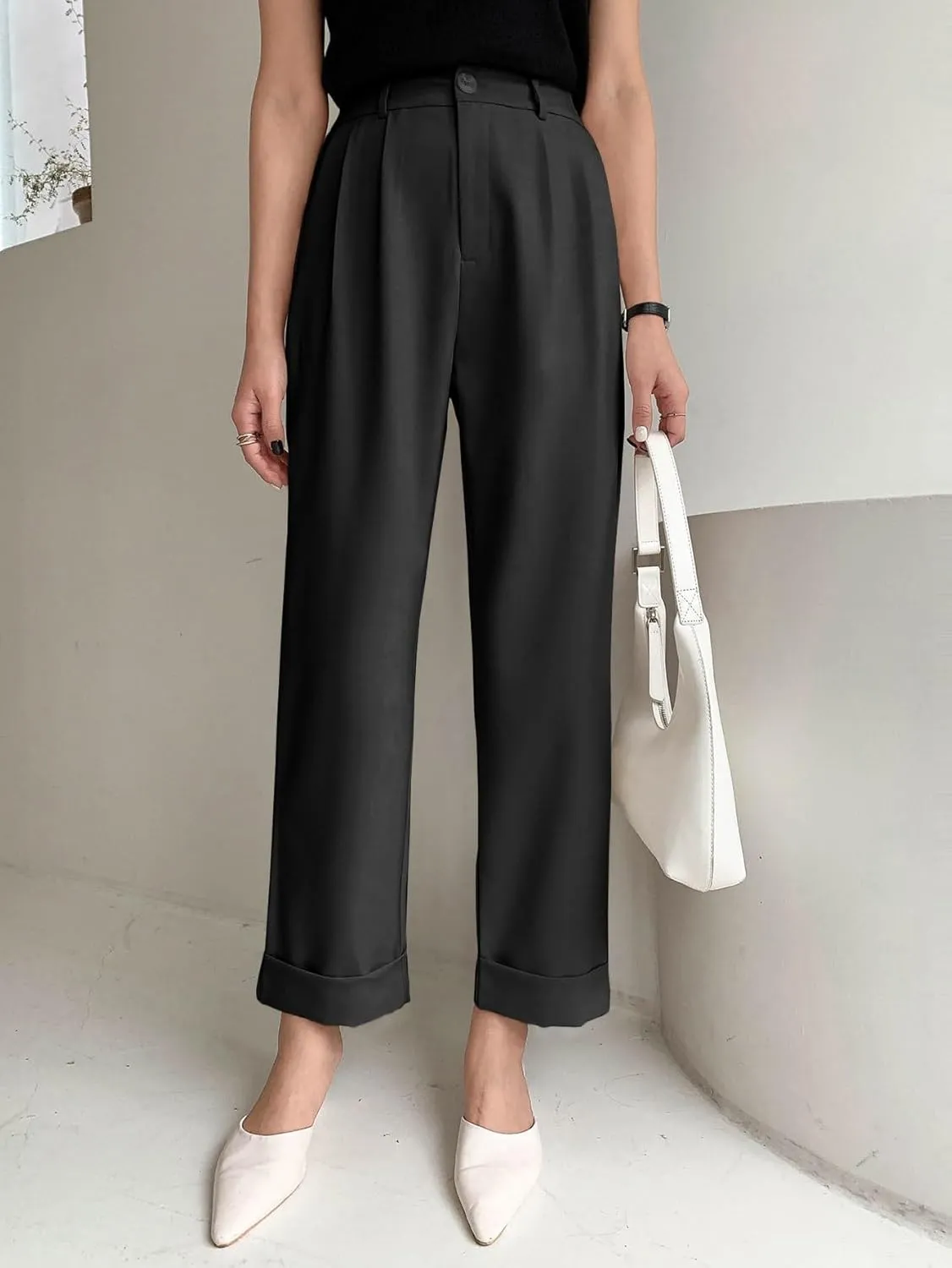 Women's Work Casual Pants Casual Plain Straight Leg Trousers for Business