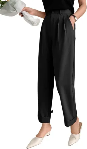 Women's Work Casual Pants Casual Plain Straight Leg Trousers for Business
