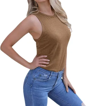Womens Workout Elegant Sexy Cool O Neck Sleeveless Solid Breathable Tank Tops Shirt Beer Top for Women