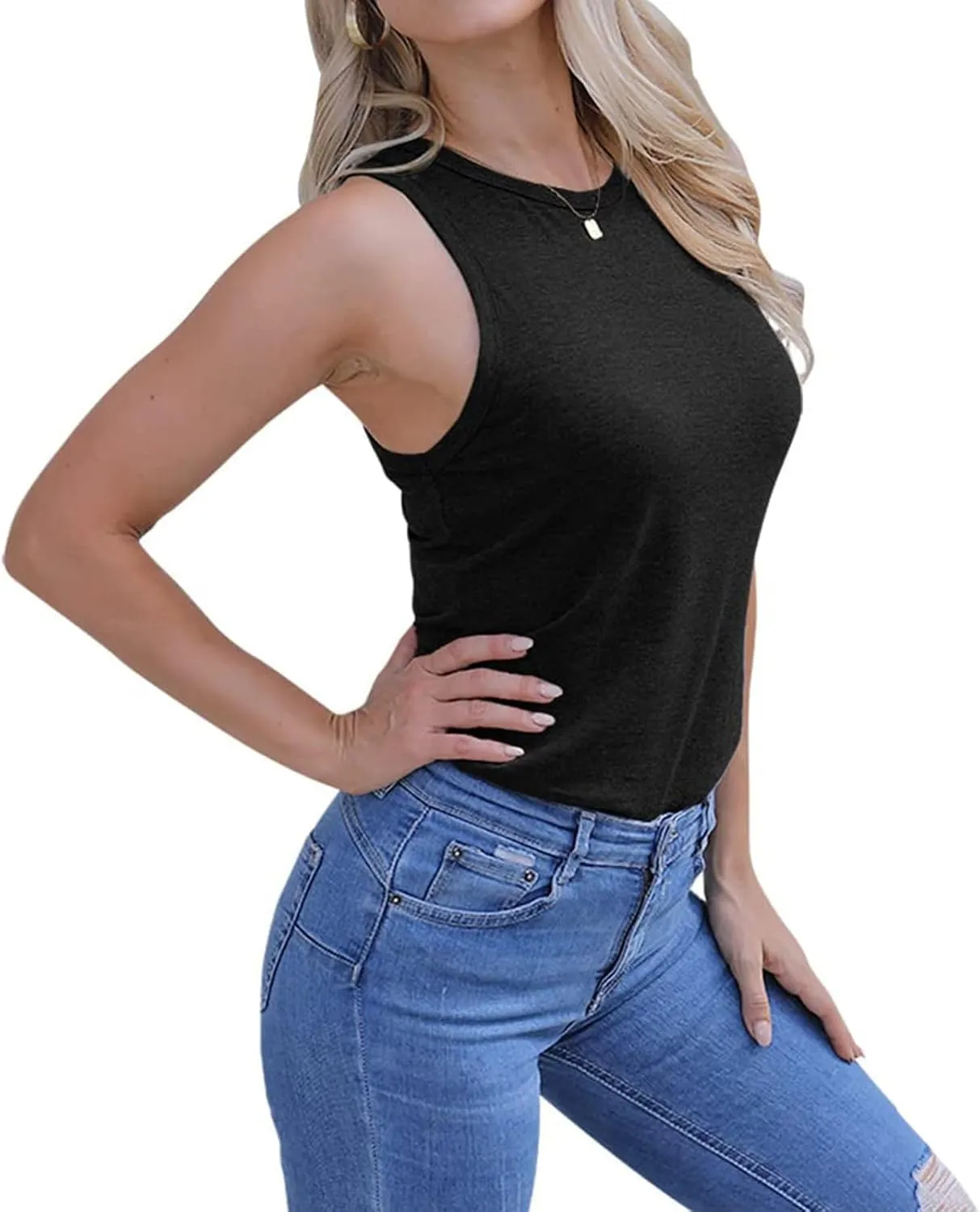Womens Workout Elegant Sexy Cool O Neck Sleeveless Solid Breathable Tank Tops Shirt Beer Top for Women