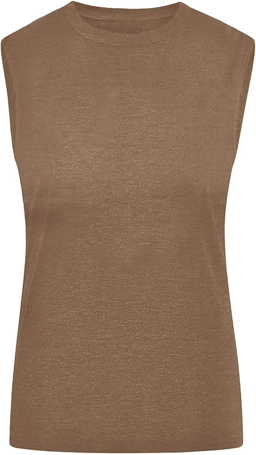 Womens Workout Elegant Sexy Cool O Neck Sleeveless Solid Breathable Tank Tops Shirt Beer Top for Women